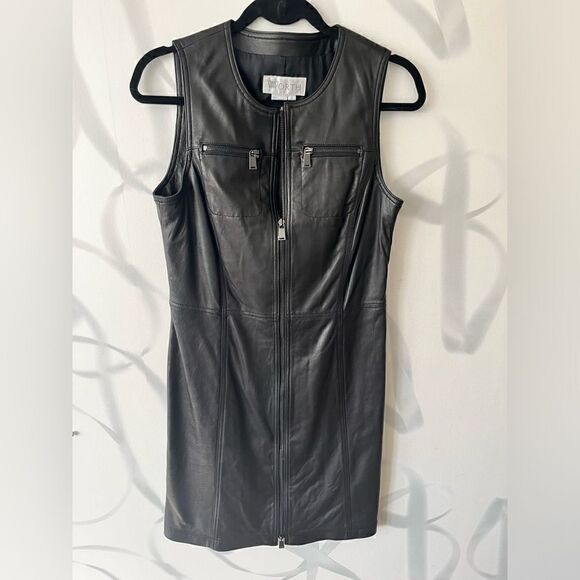 W by Worth Black Leather Dress Size 8 - Picture 1 of 5